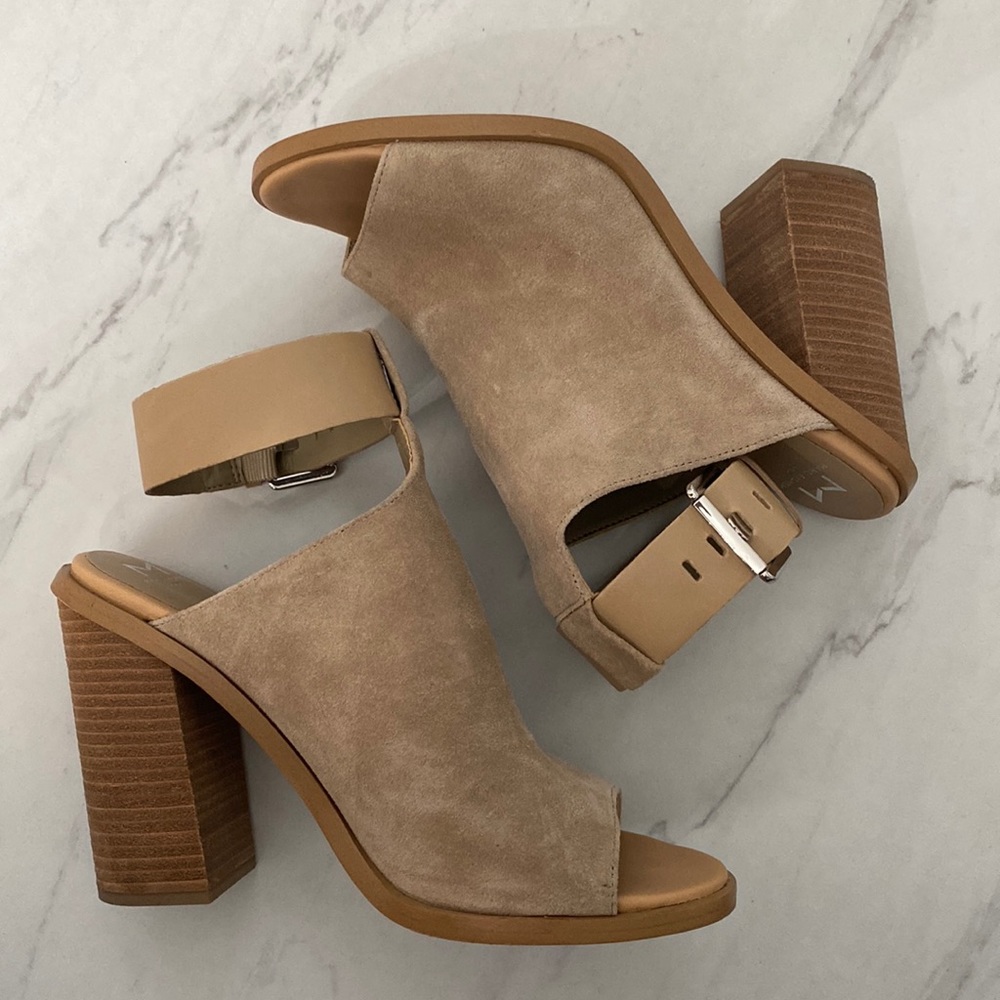 Marc Fisher LTD Vashi Suede Leather Peep Toe Wrap Ankle Block Heel Sandal 9